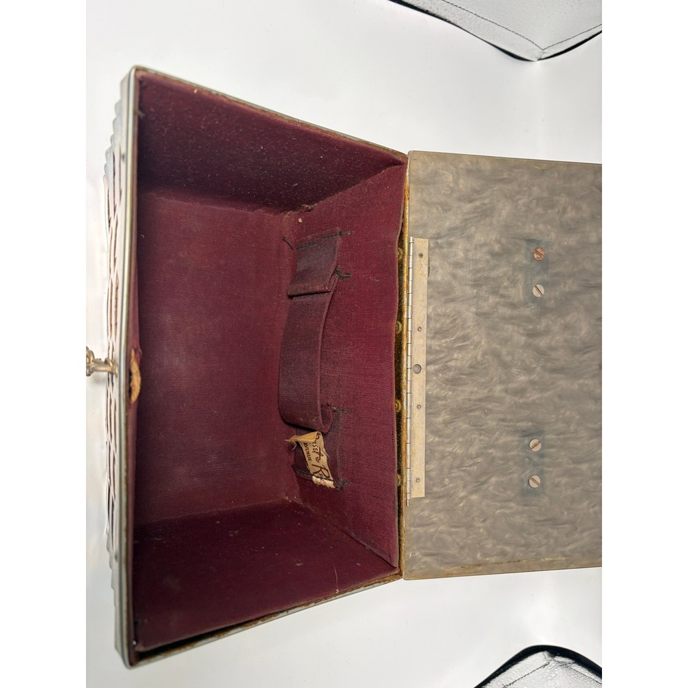 Vintage Woven Metal Box Clutch with Lucite Handle | 1950s Evening Bag - Picture 7 of 8